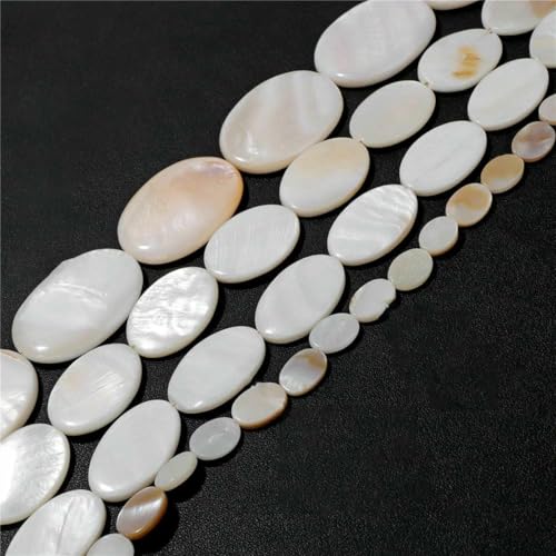 Natürliche weiße Perlmutt-Muschelperlen, runde Muscheln, lose Perlen zur Schmuckherstellung, DIY-Armband, Halskettenzubehör, 13 oval, 25 x 35 mm, 15 Zoll von BSGUZ