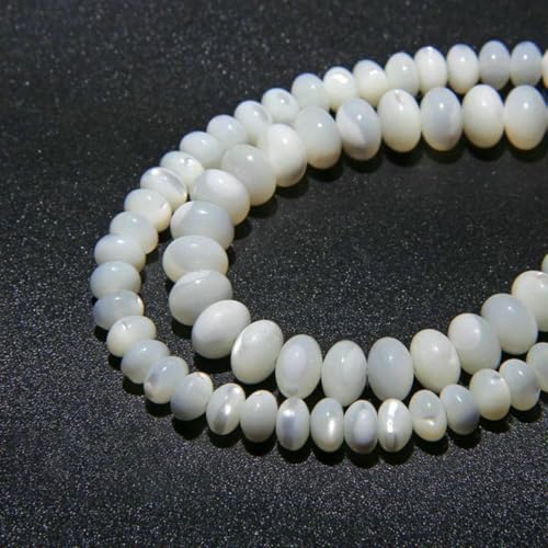 Natürliche weiße Perlmutt-Muschelperlen, runde Muscheln, lose Perlen zur Schmuckherstellung, DIY-Armband, Halskettenzubehör, 3 Rondelle, 4 x 6 mm, 38,1 cm Natürliche weiße Perlmutt-Muschelperlen, runde Muscheln, lose Perlen zur Schmuckherstellung, DIY-Armband, Halskettenzubehör, 3 Rondelle, 4 x 6 mm, 38,1 cm von BSGUZ