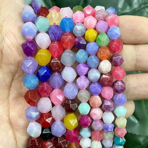 Naturstein, facettiert, türkis, Tigerauge, Jaspis, Quarz, Achate, lose Abstandsperlen zur Schmuckherstellung, 35,6 cm, 6/8/10 mm, Jaspis in gemischten Farben, 10 mm, ca. 34 S von BSGUZ