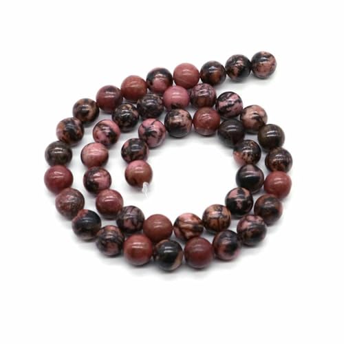 Naturstein, violette Achat-Türkis-Perle, rund, lose Abstandsperle zur Schmuckherstellung, 4/6/8/10 mm, DIY-Halsketten, Armbänder, Ohrstecker – Rosa Schwarz Rhodonit – 1 von BSGUZ