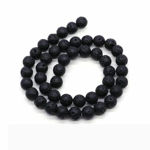 Naturstein, violette Achat-Türkis-Perle, rund, lose Abstandsperle zur Schmuckherstellung, 4/6/8/10 mm, DIY-Halsketten, Armbänder, Ohrstecker – schwarze Vulkanlava – 8 m von BSGUZ