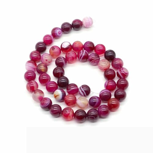 Naturstein, violette Achat-Türkis-Perle, runde, lose Abstandsperle zur Schmuckherstellung, 4/6/8/10 mm, DIY-Halsketten, Armbänder, Ohrstecker – rosa gestreifter Achat – von BSGUZ