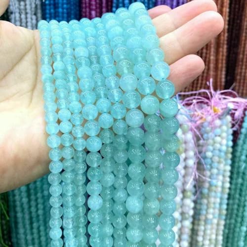 Naturstein Chalcedon, rund, 4–10 mm, Saphir, dunkelblau, lose Abstandsperlen zur Schmuckherstellung, DIY-Armband, Charms, Zubehör – Eisseeblau – 8 mm, 44–46 Stück von BSGUZ