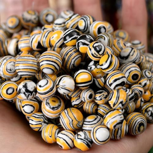 Natursteinperlen, Lava-Jaspis, Tigerauge, Quarz, Achate, runde lose Perlen zur Schmuckherstellung, DIY-Armbandzubehör, 4–12 mm, Malachit, 8 mm, ca. 45 Perlen von BSGUZ