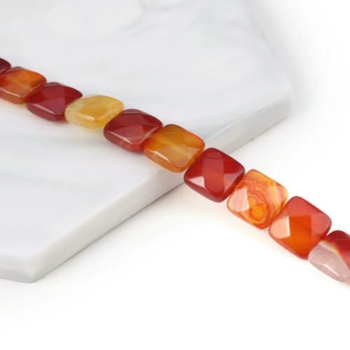 Natursteinperlen, quadratische Form, Edelstein-Isolationsabstand, lose Perlen, Schmuckherstellung, DIY-Halsketten, Armbandzubehör – Roter Achat – 11 x 11 x 6 mm von BSGUZ