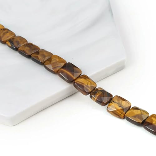 Natursteinperlen, quadratische Form, Edelstein-Isolationsabstand, lose Perlen, Schmuckherstellung, DIY-Halsketten, Armbandzubehör – Tigerauge-Stein – 11 x 11 x 6 mm von BSGUZ