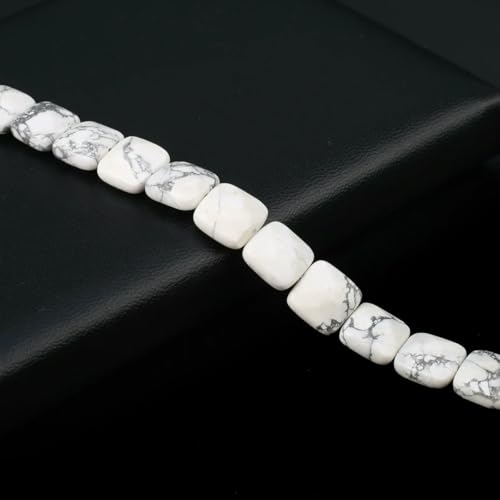 Natursteinperlen, quadratische Form, Edelstein-Isolationsabstand, lose Perlen, Schmuckherstellung, DIY-Halsketten, Armbandzubehör – Weiß-Türkis – 11 x 11 x 6 mm von BSGUZ
