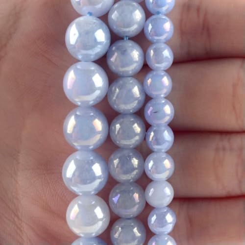 Natursteinperlen im 45-Stil, blauer Chalcedon, Kristallglas, Edelstein, Jade, Achat, Perlen, Schmuckherstellung, DIY, handgefertigtes Armband, 38,1 cm, AB-plattierte blaue Jade, 6 mm von BSGUZ