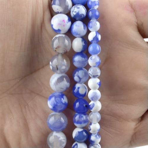 Natursteinperlen im 45-Stil, blauer Chalcedon, Kristallglas, Edelstein, Jade, Achat, Perlen, Schmuckherstellung, DIY, handgefertigtes Armband, 38,1 cm, Blaue Feuerachate, 6 mm von BSGUZ