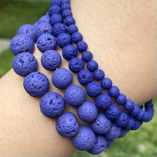 Natursteinperlen im 45-Stil, blauer Chalcedon, Kristallglas, Edelstein, Jade, Achat, Perlen, Schmuckherstellung, DIY, handgefertigtes Armband, 38,1 cm, Dunkelblau, Vulkanlava, 10 mm von BSGUZ