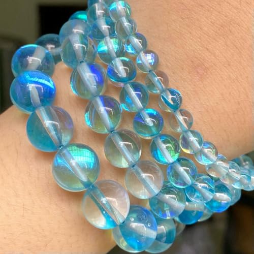 Natursteinperlen im 45-Stil, blauer Chalcedon, Kristallglas, Edelstein, Jade, Achat, Perlen, Schmuckherstellung, DIY, handgefertigtes Armband, 38,1 cm, Seeblau, AUS-Kristall, 6 mm von BSGUZ