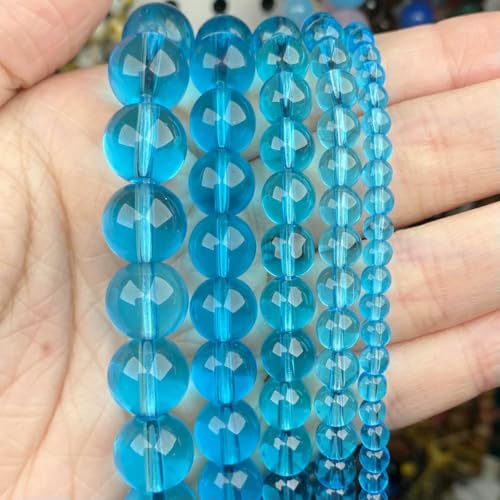 Natursteinperlen im 45-Stil, blauer Chalcedon, Kristallglas, Edelstein, Jade, Achat, Perlen, Schmuckherstellung, DIY, handgefertigtes Armband, 38,1 cm, Seeblau, Glaskristall, 6 mm von BSGUZ