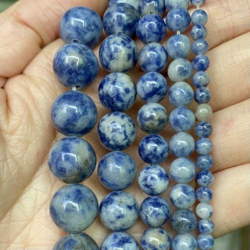Natursteinperlen im 45-Stil, blauer Chalcedon, Kristallglas, Edelstein, Jade, Achat, Perlen, Schmuckherstellung, DIY, handgefertigtes Armband, 38,1 cm, blau gefleckter Stein, 10 mm von BSGUZ