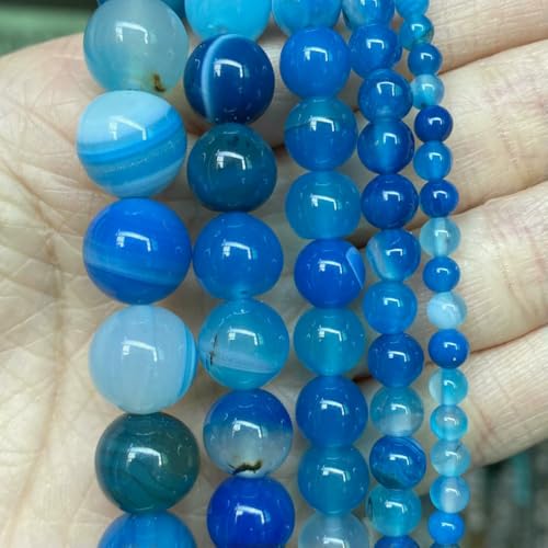 Natursteinperlen im 45-Stil, blauer Chalcedon, Kristallglas, Edelstein, Jade, Achat, Perlen, Schmuckherstellung, DIY, handgefertigtes Armband, 38,1 cm, blau gestreifter Achat, 8 mm von BSGUZ