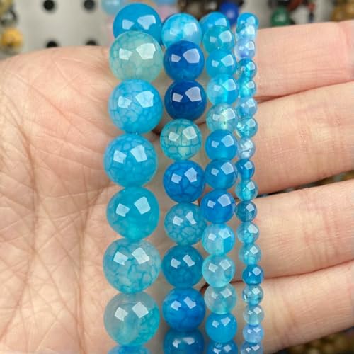 Natursteinperlen im 45-Stil, blauer Chalcedon, Kristallglas, Edelstein, Jade, Achat, Perlen, Schmuckherstellung, DIY, handgefertigtes Armband, 38,1 cm, blaue Drachenadern, 4,0 mm von BSGUZ