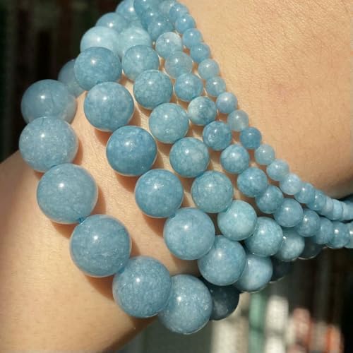 Natursteinperlen im 45-Stil, blauer Chalcedon, Kristallglas, Edelstein, Jade, Achat, Perlen, Schmuckherstellung, DIY, handgefertigtes Armband, 38,1 cm, blauer Chalcedon, 10 mm von BSGUZ