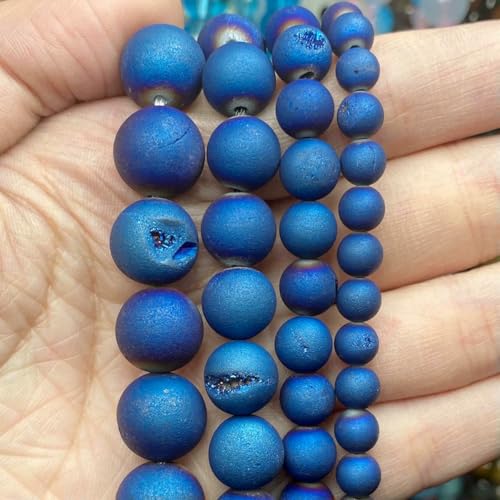 Natursteinperlen im 45-Stil, blauer Chalcedon, Kristallglas, Edelstein, Jade, Achat, Perlen, Schmuckherstellung, DIY, handgefertigtes Armband, 38,1 cm, blauer Druzy-Achat, 10 mm von BSGUZ