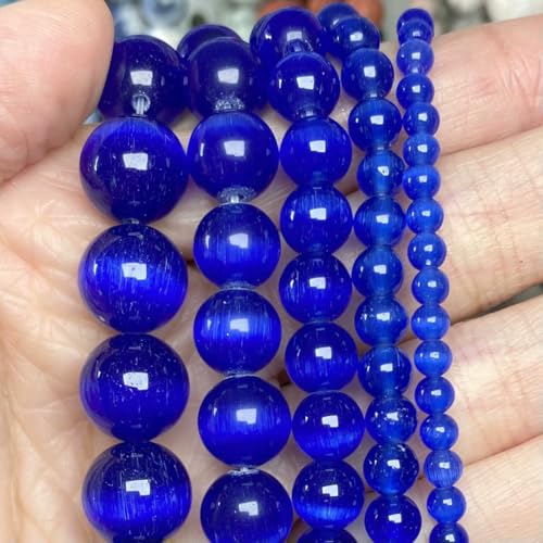 Natursteinperlen im 45-Stil, blauer Chalcedon, Kristallglas, Edelstein, Jade, Achat, Perlen, Schmuckherstellung, DIY, handgefertigtes Armband, 38,1 cm, blauer Katzenaugenstein, 6 mm von BSGUZ