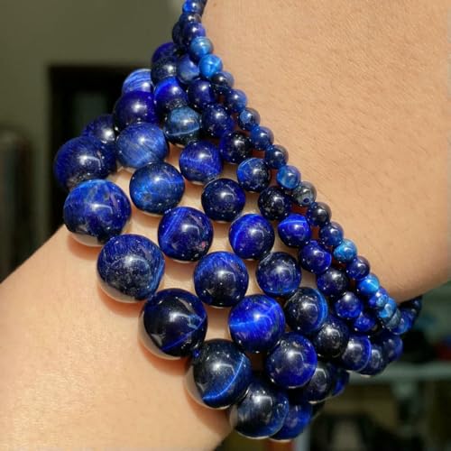 Natursteinperlen im 45-Stil, blauer Chalcedon, Kristallglas, Edelstein, Jade, Achat, Perlen, Schmuckherstellung, DIY, handgefertigtes Armband, 38,1 cm, blauer Tigerauge-Stein, 8 mm von BSGUZ