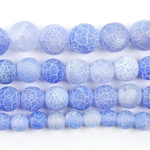 Natursteinperlen im 45-Stil, blauer Chalcedon, Kristallglas, Edelstein, Jade, Achat, Perlen, Schmuckherstellung, DIY, handgefertigtes Armband, 38,1 cm, blauer rissiger Achat, 6 mm von BSGUZ