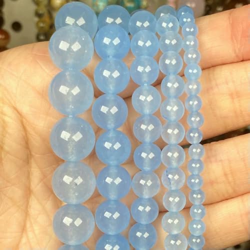 Natursteinperlen im 45-Stil, blauer Chalcedon, Kristallglas, Edelstein, Jade, Achat, Perlen, Schmuckherstellung, DIY, handgefertigtes Armband, 38,1 cm, hellblaue Jade, 6 mm von BSGUZ