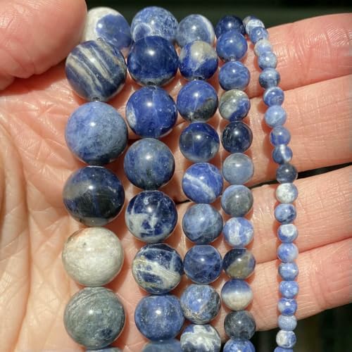 Natursteinperlen im 45-Stil, blauer Chalcedon, Kristallglas, Edelstein, Jade, Achat, Perlen, Schmuckherstellung, DIY, handgefertigtes Armband, 38,1 cm, neuer blauer Sodalith, 10 mm von BSGUZ