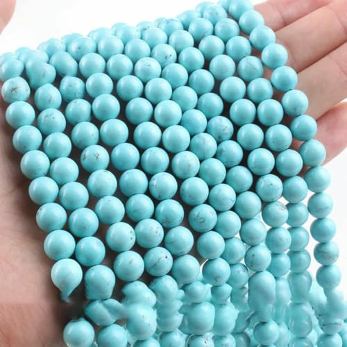 Neue 100% Naturstein, blauer Türkis, verkrustete Stein, runde lose Perlen für Schmuckherstellung, DIY-Armbänder, Ohrringe, Zubehör, 15 Zoll, 6, 8, 10 mm, Türkis, 8 mm (44–45 Stück) von BSGUZ
