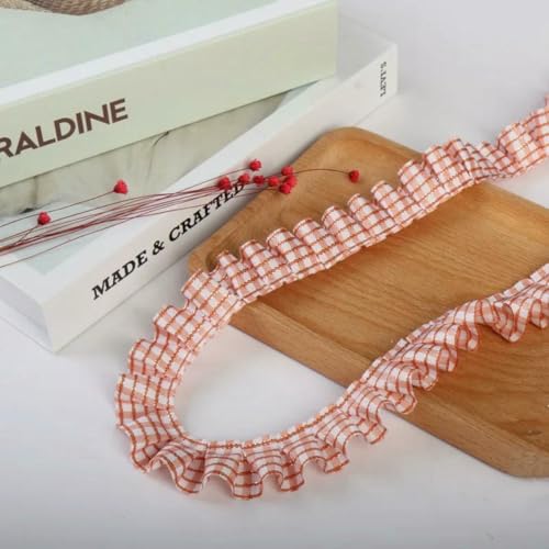 Neue silberne karierte, plissierte Rüschenkante, Spitze, DIY, handgefertigte Handarbeit, Kleidung, Rock, Heimtextilien, Produktion-Orange-1 Yard von BSGUZ