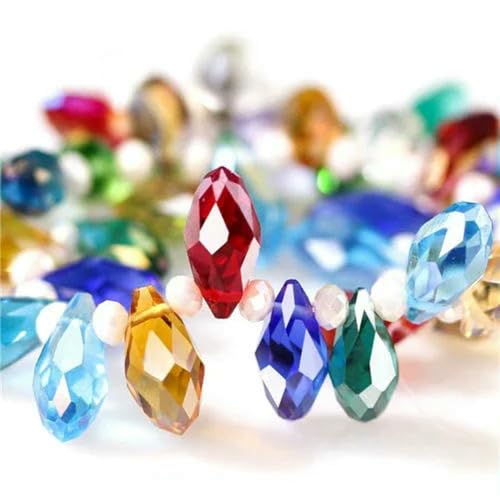 Österreichische mehrfarbige Glasperlen in Tropfenform zur Schmuckherstellung, Halskette, DIY-Zubehör, facettierte Kristall-Briolette-Perlen, gemischte Farben, 5 x 7 mm, 50 Stück Österreichische mehrfarbige Glasperlen in Tropfenform zur Schmuckherstellung, Halskette, DIY-Zubehör, facettierte Kristall-Briolette-Perlen, gemischte Farben, 5 x 7 mm, 50 Stück von BSGUZ