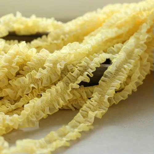 Plissee-Spitzenbesatz, gerüschter, zerknitterter Chiffon, Plissee-Stoff, Band, Manschettenkragen, Kleid, Nähmaterial für Kleidung, Hellgelb, 2 Yards Plissee-Spitzenbesatz, gerüschter, zerknitterter Chiffon, Plissee-Stoff, Band, Manschettenkragen, Kleid, Nähmaterial für Kleidung, Hellgelb, 2 Yards von BSGUZ