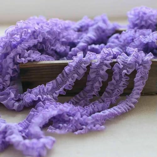 Plissee-Spitzenbesatz, gerüschter, zerknitterter Chiffon, Plissee-Stoff, Band, Manschettenkragen, Kleid, Nähmaterial für Kleidung, Hellviolett, 2 Yards Plissee-Spitzenbesatz, gerüschter, zerknitterter Chiffon, Plissee-Stoff, Band, Manschettenkragen, Kleid, Nähmaterial für Kleidung, Hellviolett, 2 Yards von BSGUZ