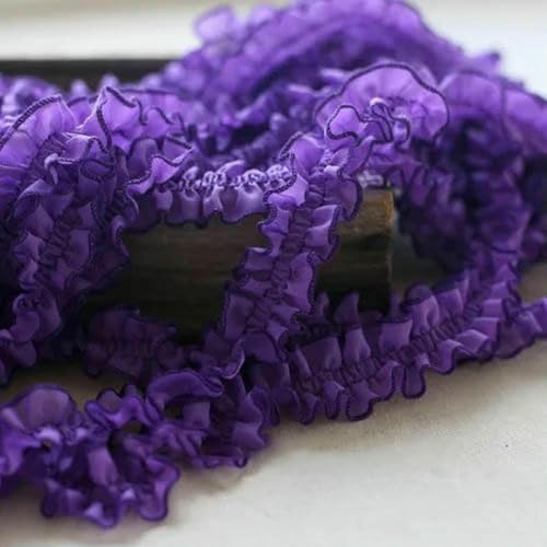 Plissee-Spitzenbesatz, gerüschter, zerknitterter Chiffon, Plissee-Stoff, Band, Manschettenkragen, Kleid, Nähmaterial für Kleidung, Lila, 2 Yards Plissee-Spitzenbesatz, gerüschter, zerknitterter Chiffon, Plissee-Stoff, Band, Manschettenkragen, Kleid, Nähmaterial für Kleidung, Lila, 2 Yards von BSGUZ