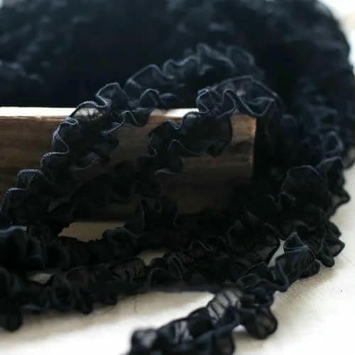 Plissee-Spitzenbesatz, gerüschter, zerknitterter Chiffon, Plissee-Stoff, Band, Manschettenkragen, Kleid, Nähmaterial für Kleidung, Schwarz, 2 Yards Plissee-Spitzenbesatz, gerüschter, zerknitterter Chiffon, Plissee-Stoff, Band, Manschettenkragen, Kleid, Nähmaterial für Kleidung, Schwarz, 2 Yards von BSGUZ