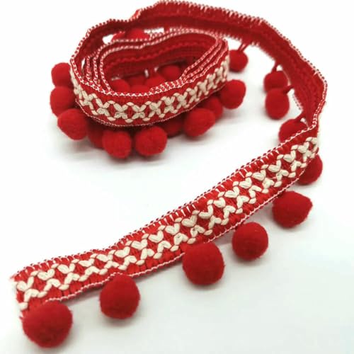 Pom-Pom-Bordüre, Spitzenstoff, Nähzubehör, Pompons, Quaste, Ballfransen, Band, Nähspitze für DIY-Material, Basteln, Bekleidung, 06 rot, 1 Yard Pom-Pom-Bordüre, Spitzenstoff, Nähzubehör, Pompons, Quaste, Ballfransen, Band, Nähspitze für DIY-Material, Basteln, Bekleidung, 06 rot, 1 Yard von BSGUZ