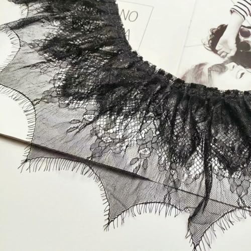 Schöne weiche schwarze Doppel-Jacquard-Wimpern, gewellter Rand, Tüllspitze, DIY-Abendkleid, Rockbesatz, Stoff, Heimtextilien, Nähmaterial, Schwarz, 1 Yard von BSGUZ