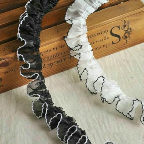 Schwarz-weiße plissierte Chiffon-Rüschen-Tüllspitze, DIY-gefaltete Applikation für Kleidungsstück, Kleid, Quaste, Fransen, Rock, Unterwäsche, Besatzband, weiß, 1 Yard Schwarz-weiße plissierte Chiffon-Rüschen-Tüllspitze, DIY-gefaltete Applikation für Kleidungsstück, Kleid, Quaste, Fransen, Rock, Unterwäsche, Besatzband, weiß, 1 Yard von BSGUZ