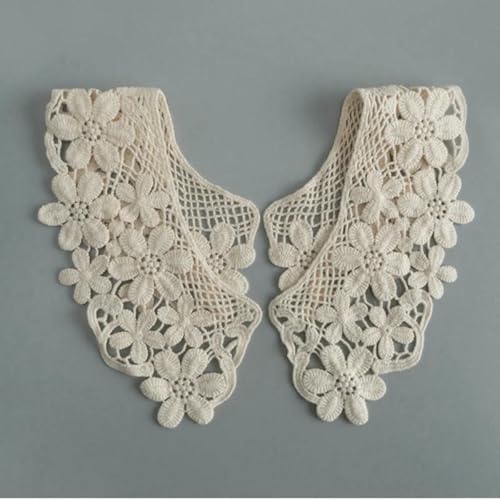 Spitzenstoff-Ausschnitt, abnehmbarer falscher Kragen, DIY, atmungsaktiver Schal um den Hals, Blume, süß, hohl, bequemer Patch, Stil 1, Beige, 1 Stück von BSGUZ