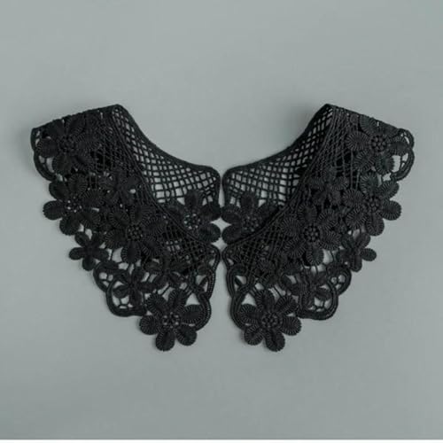 Spitzenstoff-Ausschnitt, abnehmbarer falscher Kragen, DIY, atmungsaktiver Schal um den Hals, Blume, süß, hohl, bequemer Patch, Stil 1, Schwarz, 1 Stück von BSGUZ