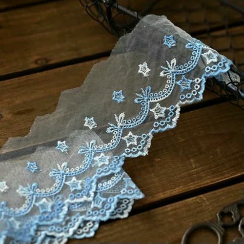 Spitzenstoff mit zweifarbigem Stern-Stickereiband, DIY-Hochzeitskleidung, Nähzubehör, 2 Yards-Blau-Weiß-2 Yards von BSGUZ
