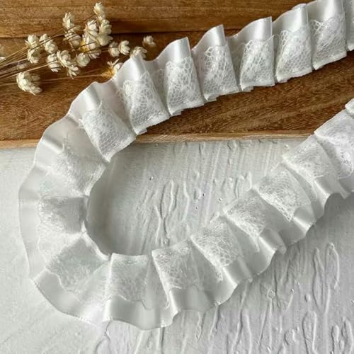 Weiße Spitze, Spitzenbänder, Zubehör, Besatz, handgefertigt, DIY, erweiterte Kleidung, Plissee, Nähen, dekorativer Stoff, Rocksaumstoff, 43–2,5 cm, 1 Meter von BSGUZ