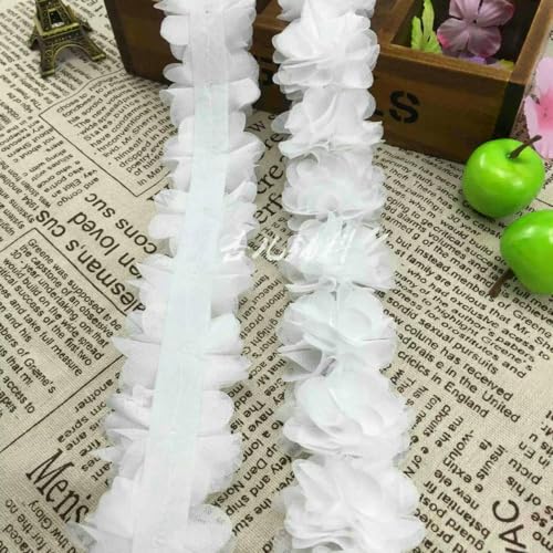 Yard, 5 cm, 3D-Chiffon-Blumen, plissiertes Spitzenbesatzband, DIY-Badeanzug, Tanzkleid, Rock, Zubehör, Kopfbedeckung, Dekorationsmaterialien – 1 Yard (90 cm lang) von BSGUZ