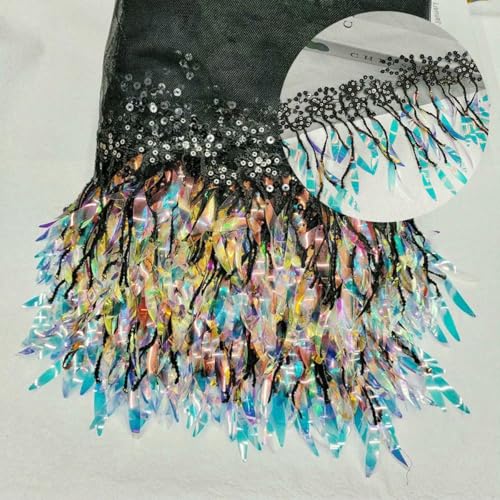 Yard Illusionsfarbe Blattperle bestickter Pailletten-Spitzenbesatzstoff für Frauen DIY Nähen Hochzeitskleid Kleidung Applikation Patch-schwarz-91cm x 15cm Yard Illusionsfarbe Blattperle bestickter Pailletten-Spitzenbesatzstoff für Frauen DIY Nähen Hochzeitskleid Kleidung Applikation Patch-schwarz-91cm x 15cm von BSGUZ