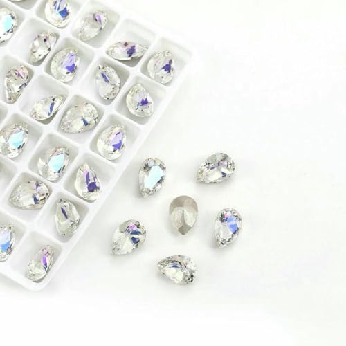x 10 mm Tropfen-Kristall-Strass mit Pointback, Glas-Strassstein für Nagelkunst, Basteln, Kleidung, Aufkleben auf Nägel, Dekoration, Kristall-Strass-Mondlicht, 7 x 10 mm, 10 Stück von BSGUZ