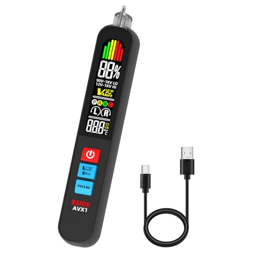 BSIDE AVX1 Berührungsloser Phasenprüfer Spannungsprüfer 3 Phasen Messer mit Farb-LCD & LED & Akustischem Signal Kontaktloser Stromprüfer AC 12-1000V/90-1000V Phase Finder Sequence/Rotation Tester BSIDE AVX1 Berührungsloser Phasenprüfer Spannungsprüfer 3 Phasen Messer mit Farb-LCD & LED & Akustischem Signal Kontaktloser Stromprüfer AC 12-1000V/90-1000V Phase Finder Sequence/Rotation Tester von BSIDE