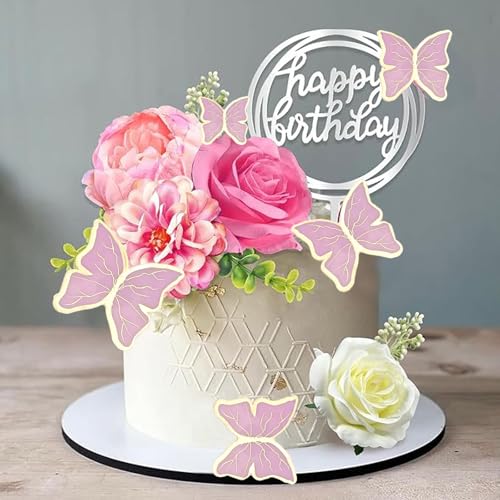 BSITSSS 14 Stk Happy Birthday Tortendeko, Künstliche Blumen Tortendeko Dekoration Mädchen, Tortenaufsatz Dekoration, Wiederverwendbare Rosa Weiß Cake Topper für Geburtstag,Hochzeit,Babyparty BSITSSS 14 Stk Happy Birthday Tortendeko, Künstliche Blumen Tortendeko Dekoration Mädchen, Tortenaufsatz Dekoration, Wiederverwendbare Rosa Weiß Cake Topper für Geburtstag,Hochzeit,Babyparty von BSITSSS