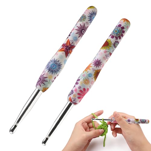 BSITSSS 2 Stück Häkelnadel, 7,0mm, 8mm, Häkelnadeln Mit Weichen Griffen, Leichtes Und Bequemes Crochet Hook, Häckelnadel Blümchenmuster, Häckelnadeln für Anfänger und Häkelliebhaber von BSITSSS