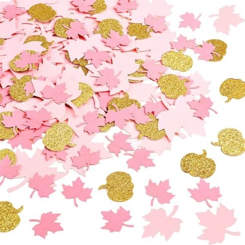 BSITSSS 200 Stück Konfetti Herbst, Rosa Gold Tischdeko Herbst, Herbstblätter Kürbis Glitzer Konfetti Hochzeit Autumn Decor für Fall Decor Hochzeit Weihnachten von BSITSSS