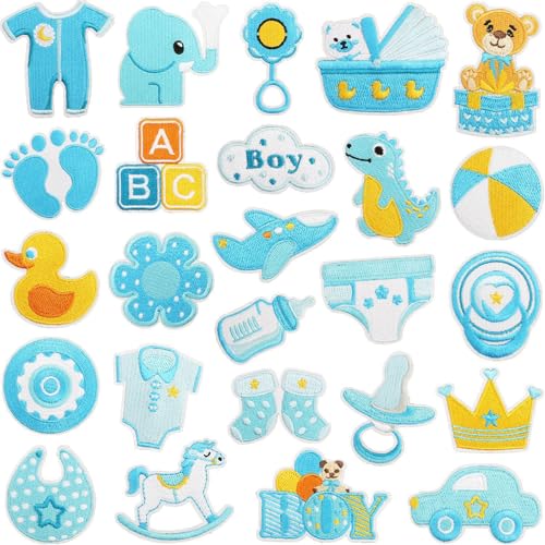 BSITSSS 25 Stück Blau Muster Patches zum Aufbügeln, Interessant Aufnäher zum Aufbügeln, Niedlich Aufnäher Patches, Bügelpatches Moden, Aufbügel Patche für Rucksäcke Hosen Kleidung Jeans von BSITSSS
