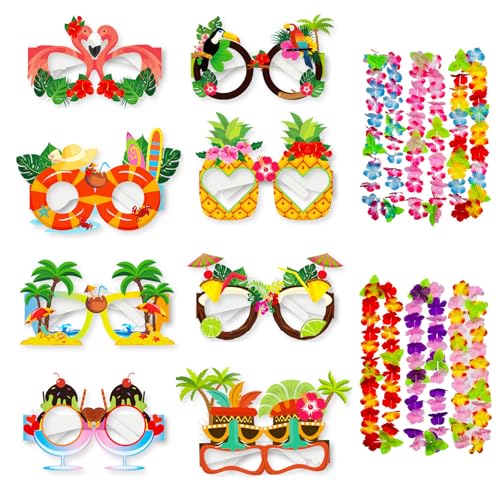 BSITSSS 8 x Hawaiian Papier Brille and 6 x Hawaii Kette Blumen, Tropical Hawaiian Party Brillen Lustig, Papier Partybrillen, Papier Strand Party Brille, Beach Party Accessoires für Kinder Erwachsene BSITSSS 8 x Hawaiian Papier Brille and 6 x Hawaii Kette Blumen, Tropical Hawaiian Party Brillen Lustig, Papier Partybrillen, Papier Strand Party Brille, Beach Party Accessoires für Kinder Erwachsene von BSITSSS