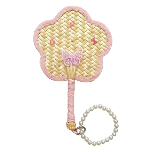 BSITSSS Handgefertigter Fächer mit Handkettenanhänger, Blumenform Handfächer Tragbarer, Fecher Sommer Schmetterlingsdekoration, Natürliche Fächern, Handfächer für Drinnen und Draußen von BSITSSS